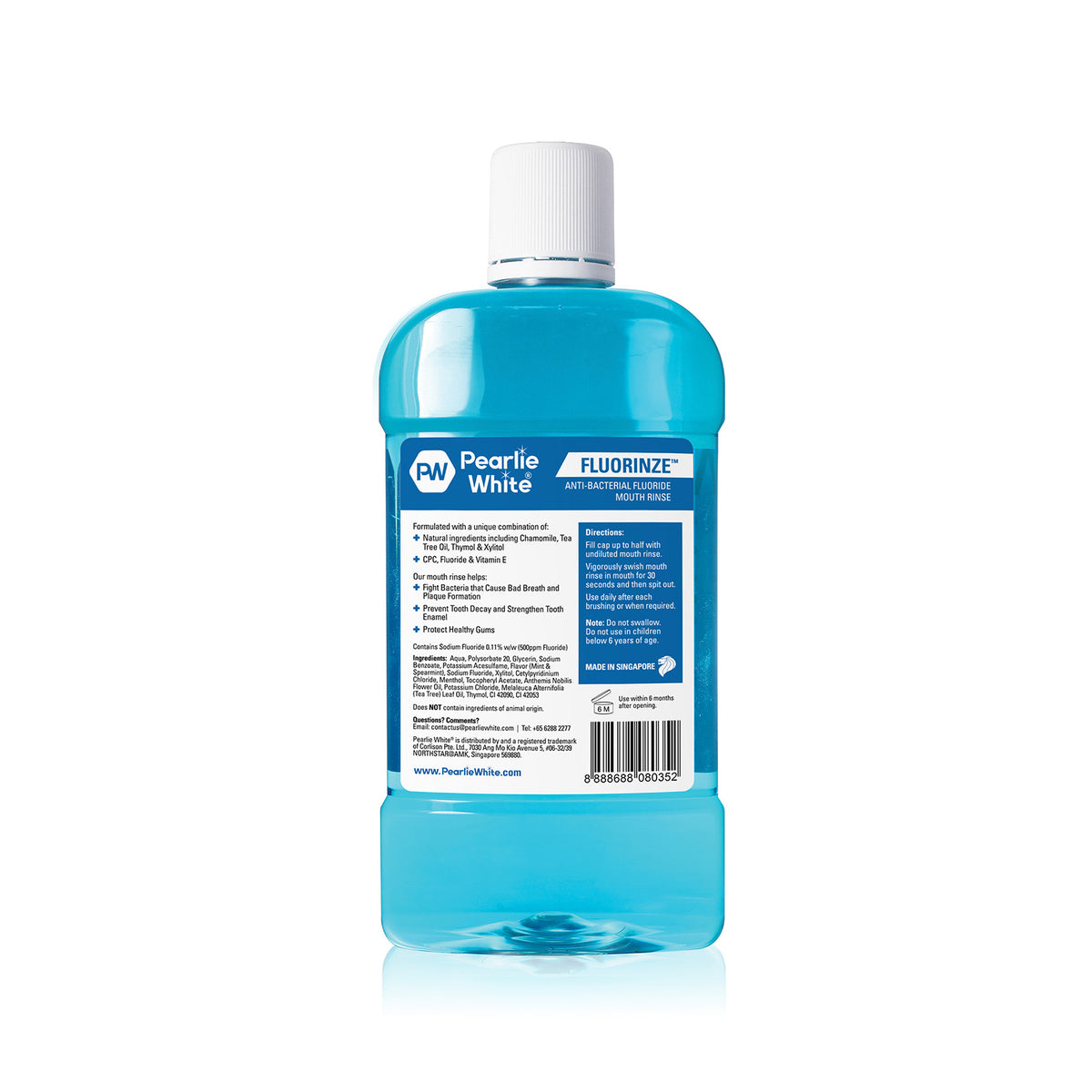 Fluorinze Antibacterial Fluoride Mouth Rinse 500ml Pearlie White