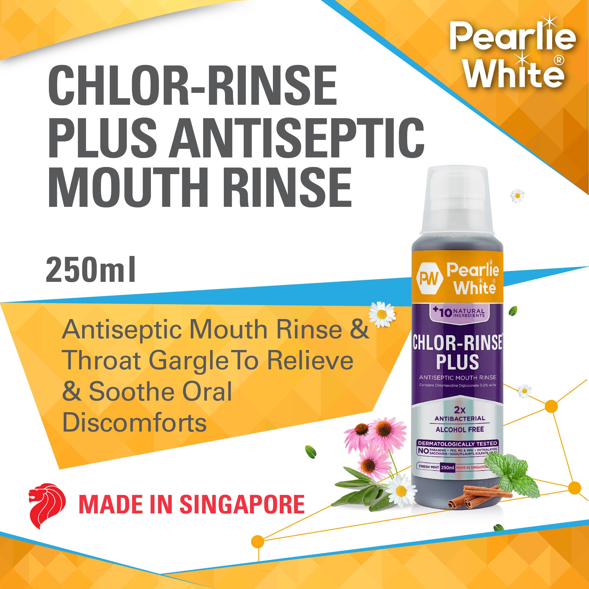 Chlor-Rinse Plus Antiseptic Mouth Rinse 250ml | Pearlie White