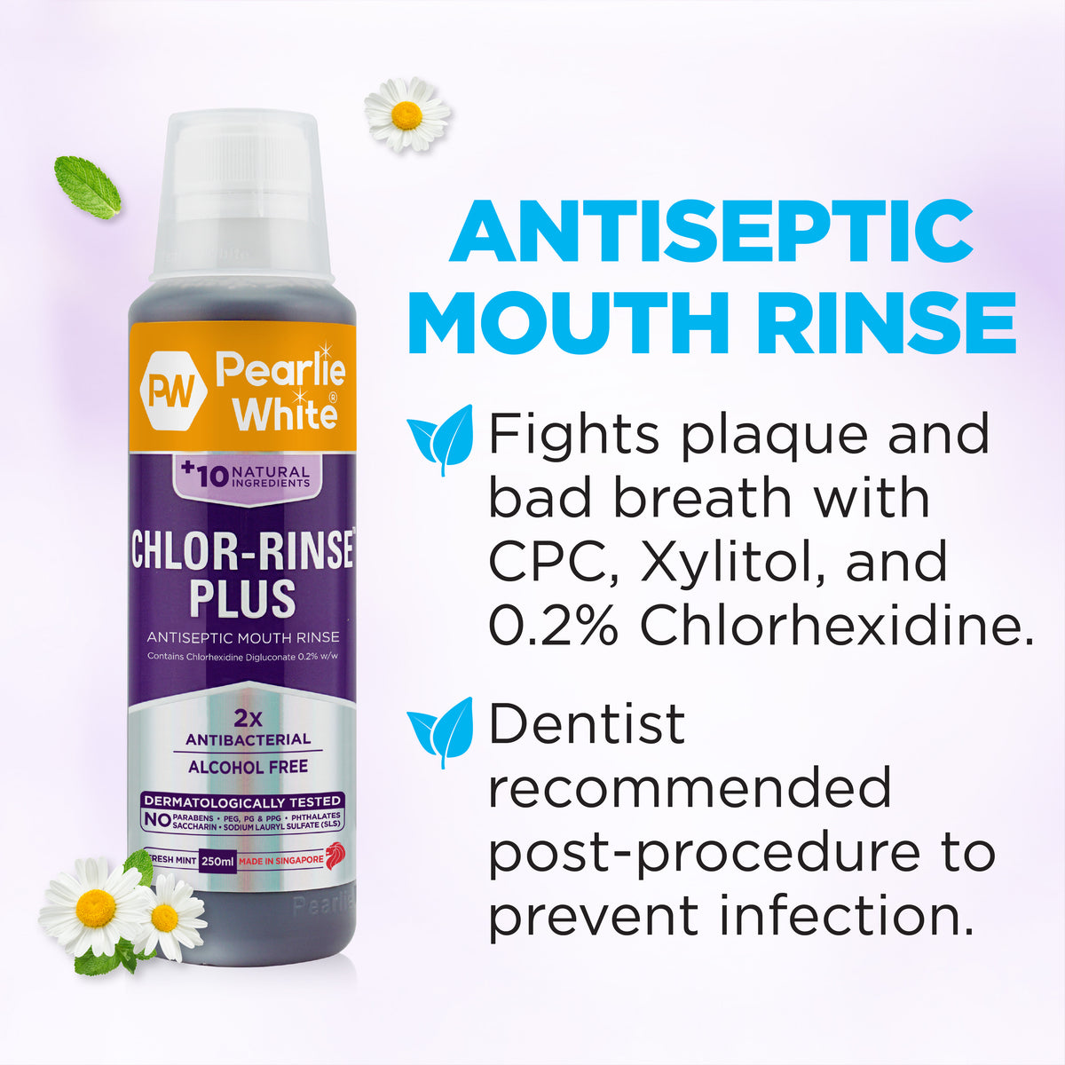 Chlor-Rinse Plus Antiseptic Mouth Rinse 250ml | Pearlie White