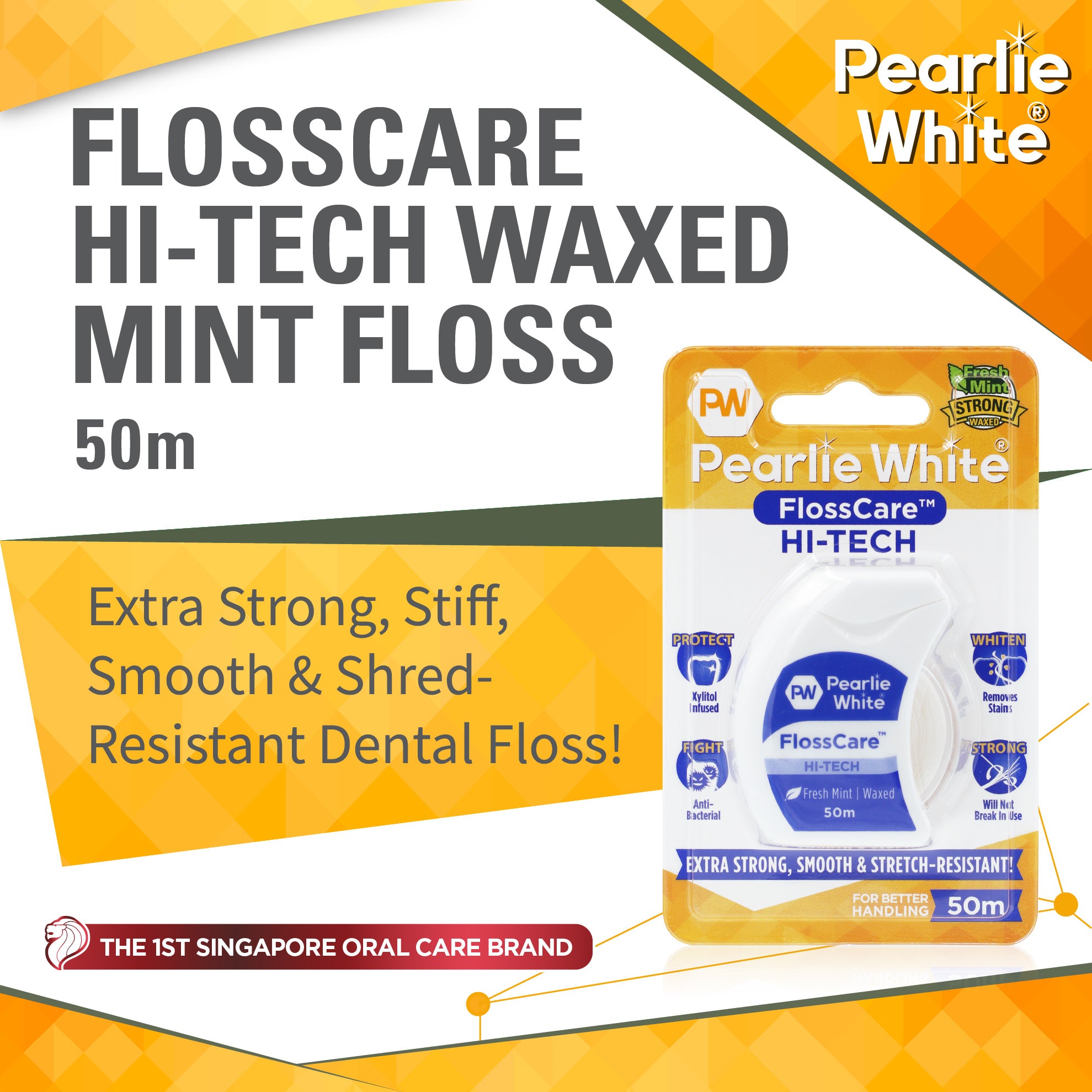 FlossCare Hi-Tech Waxed Mint Floss 50m