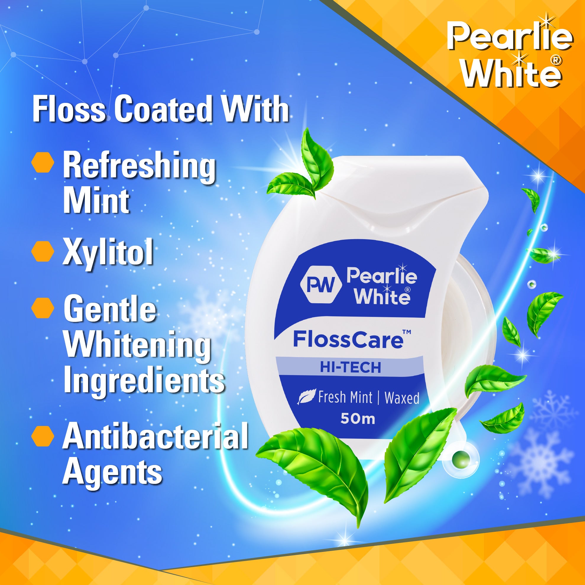 FlossCare Hi-Tech Waxed Mint Floss 50m