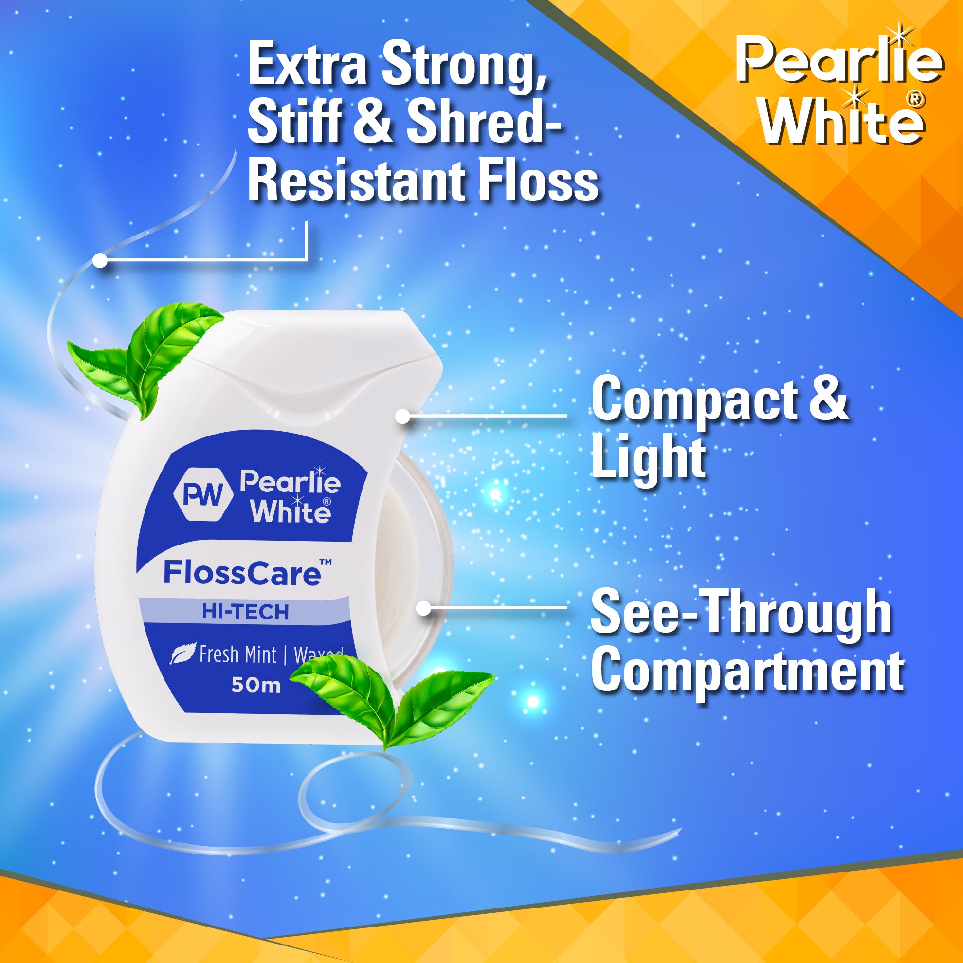 FlossCare Hi-Tech Waxed Mint Floss 50m