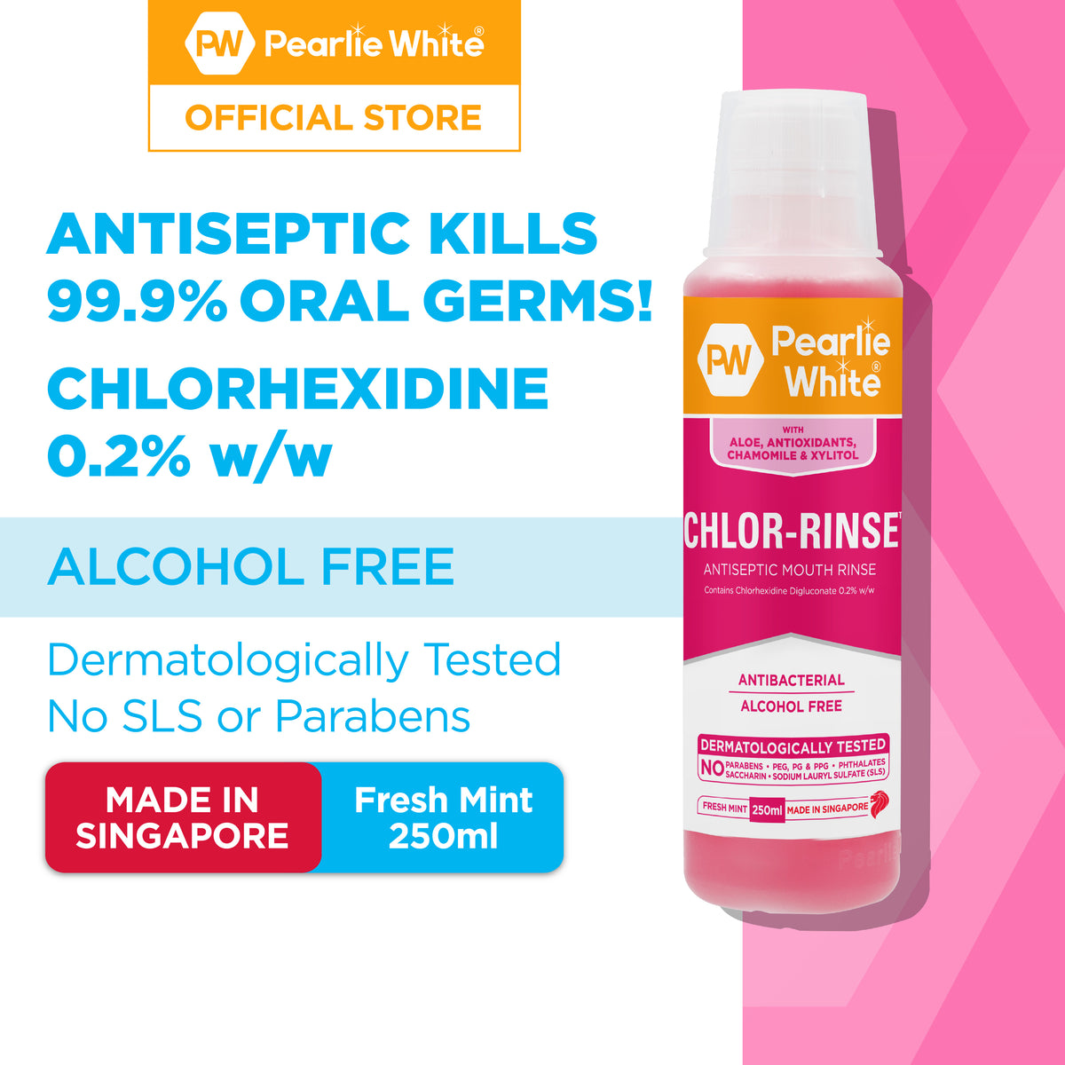 Chlor-Rinse Antiseptic Mouth Rinse 250ml - Triple Pack | Pearlie White