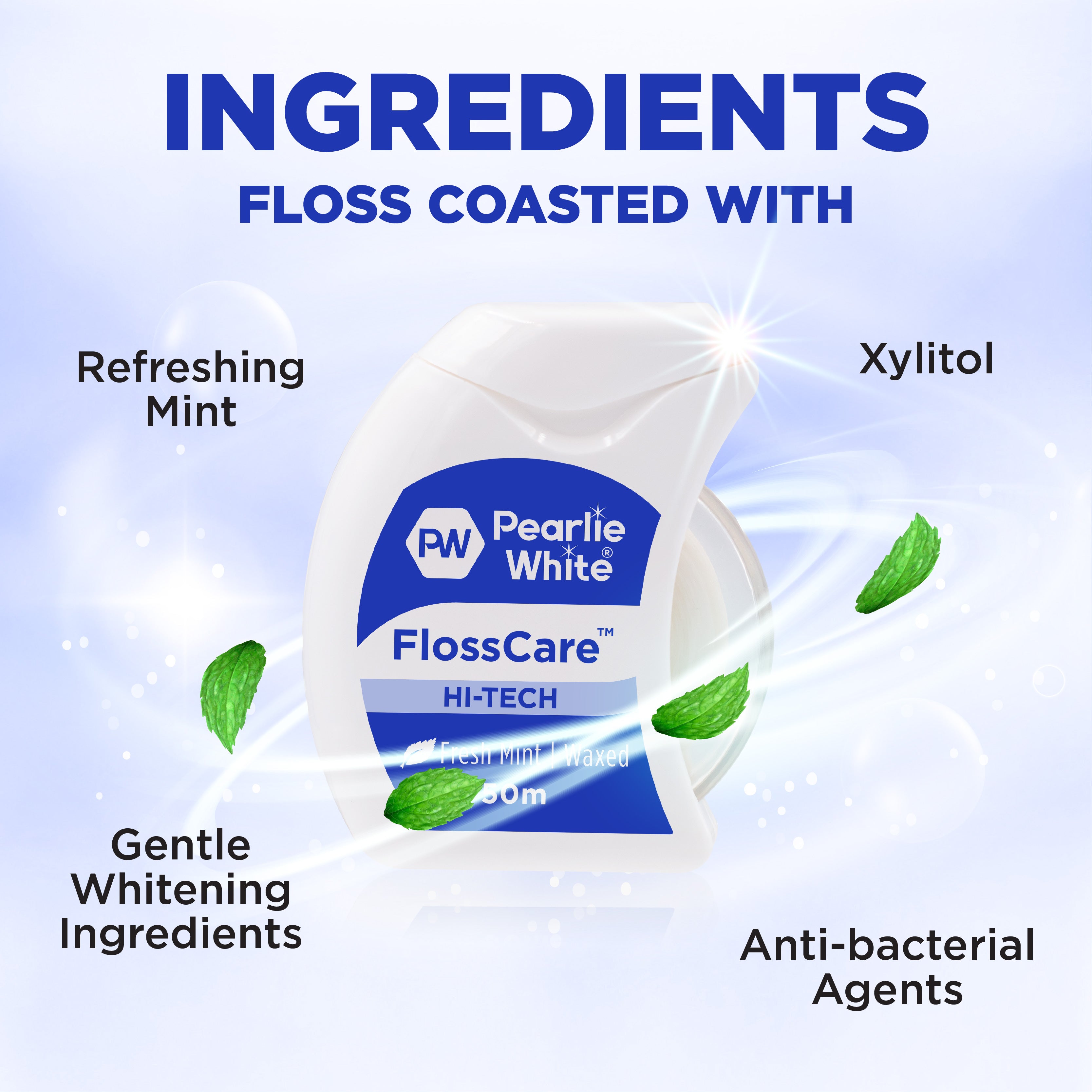 FlossCare Hi-Tech Waxed Mint Floss 50m