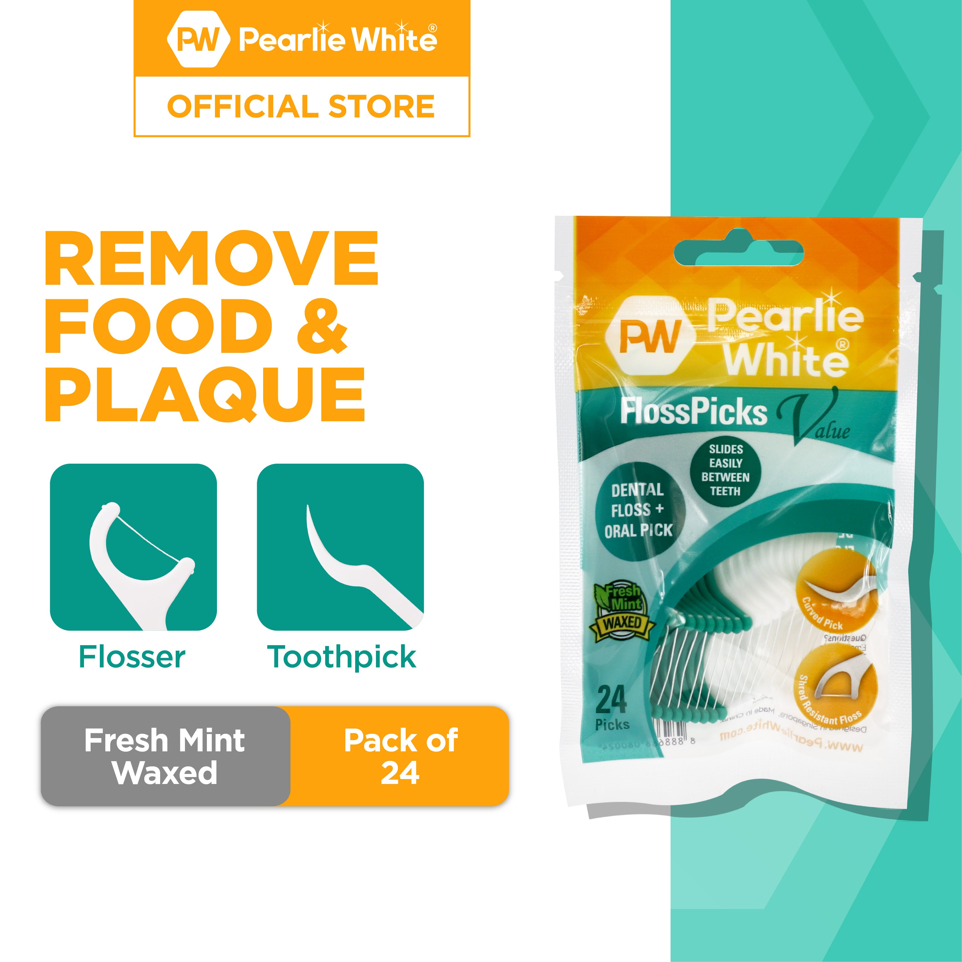 FlossPicks Value 2-IN-1 Mint Flosser 24pcs