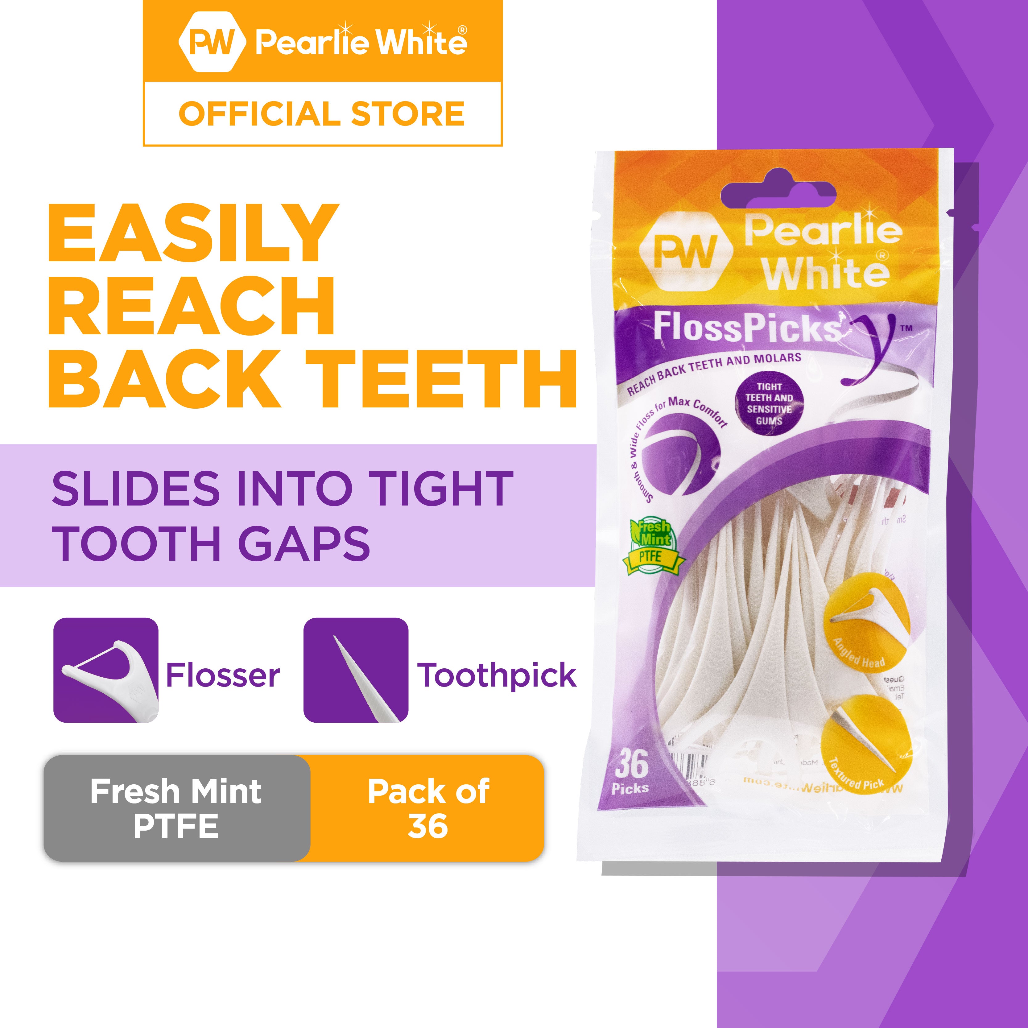 FlossPick Y 2-IN-1 PTFE Back Teeth Mint Flosser 36pcs