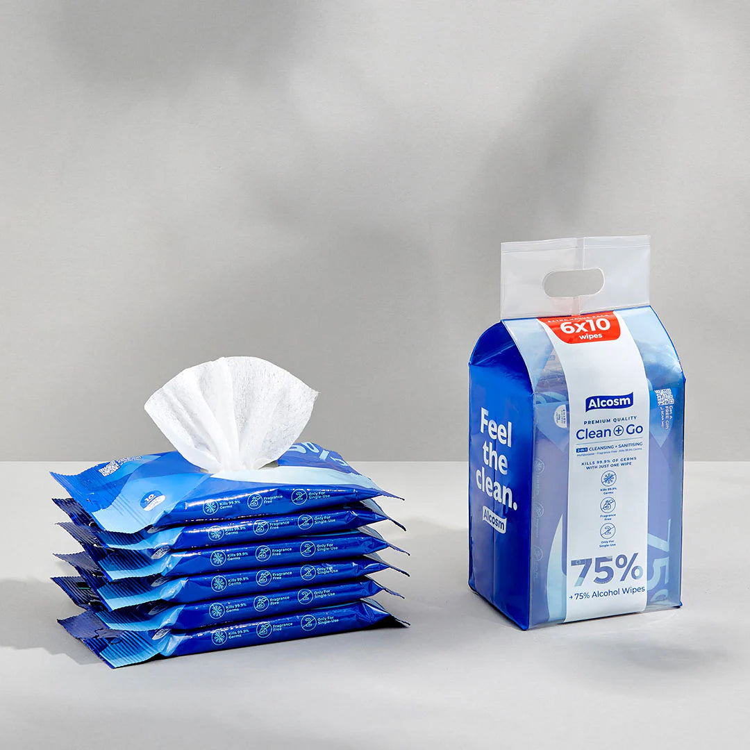 Alcean 10 wipes (Bundle of 6) - 75% Alcohol Classic Wipes