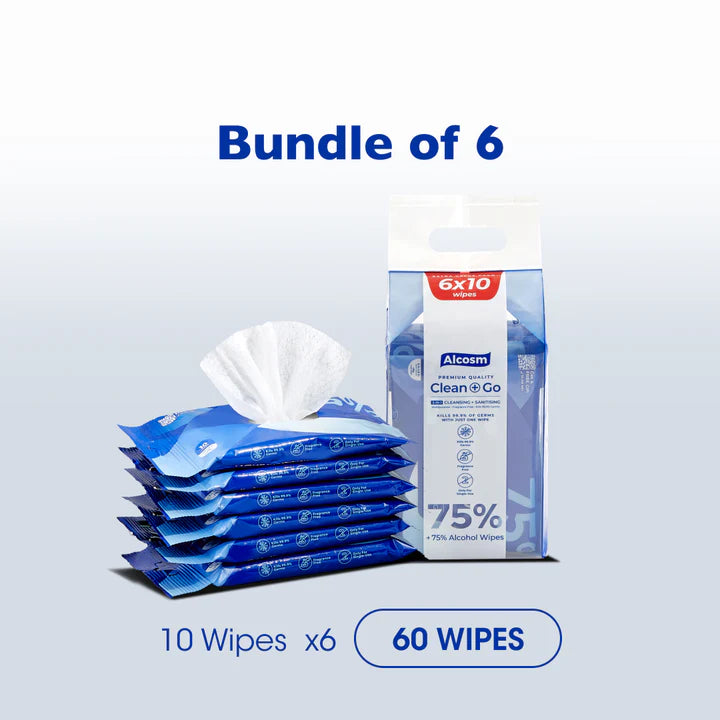 Alcean 10 wipes (Bundle of 6) - 75% Alcohol Classic Wipes
