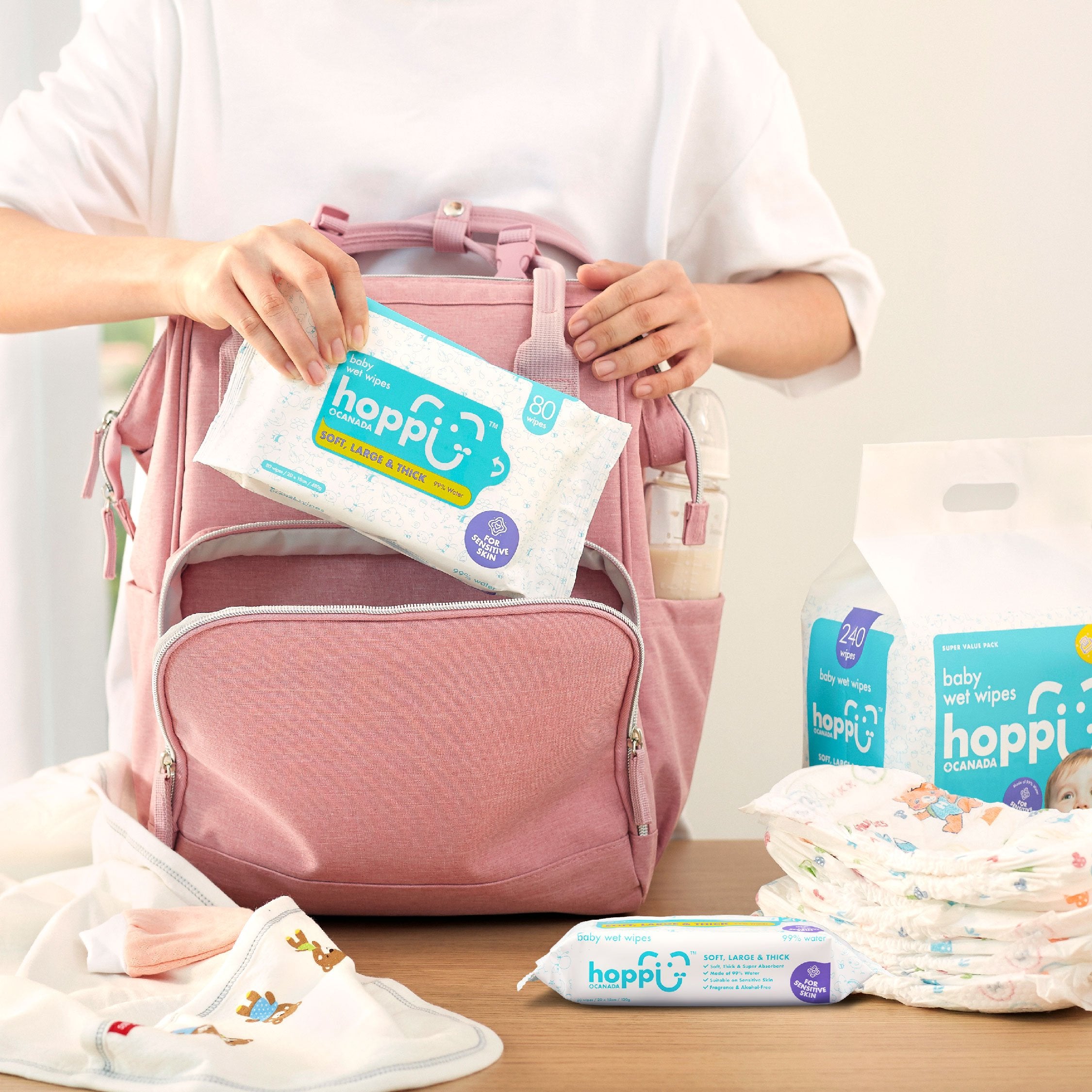 Hoppi Baby Wipes 80s Pack (With Cap) (3-In-1 Bundle Pack)