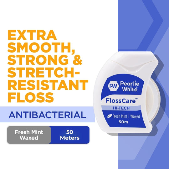 FlossCare Hi-Tech Waxed Mint Floss 50m | Pearlie White
