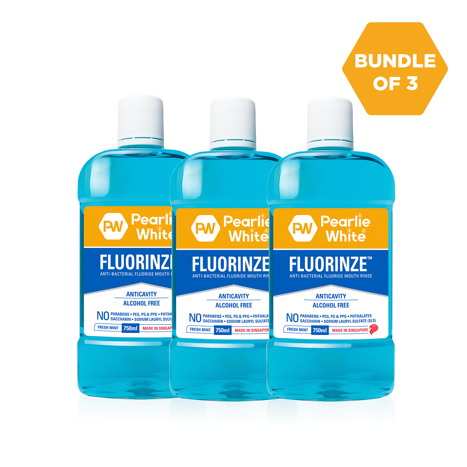 Fluorinze Antibacterial Fluoride Mouth Rinse 750ml - Triple Pack