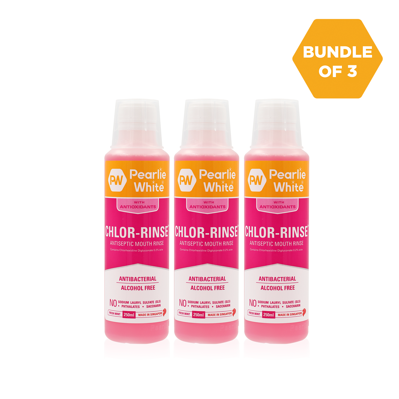 Triple Rinse Kit Chlor-Rinse Antiseptic Mouth Rinse 250ml - Triple Pack | Pearlie White
