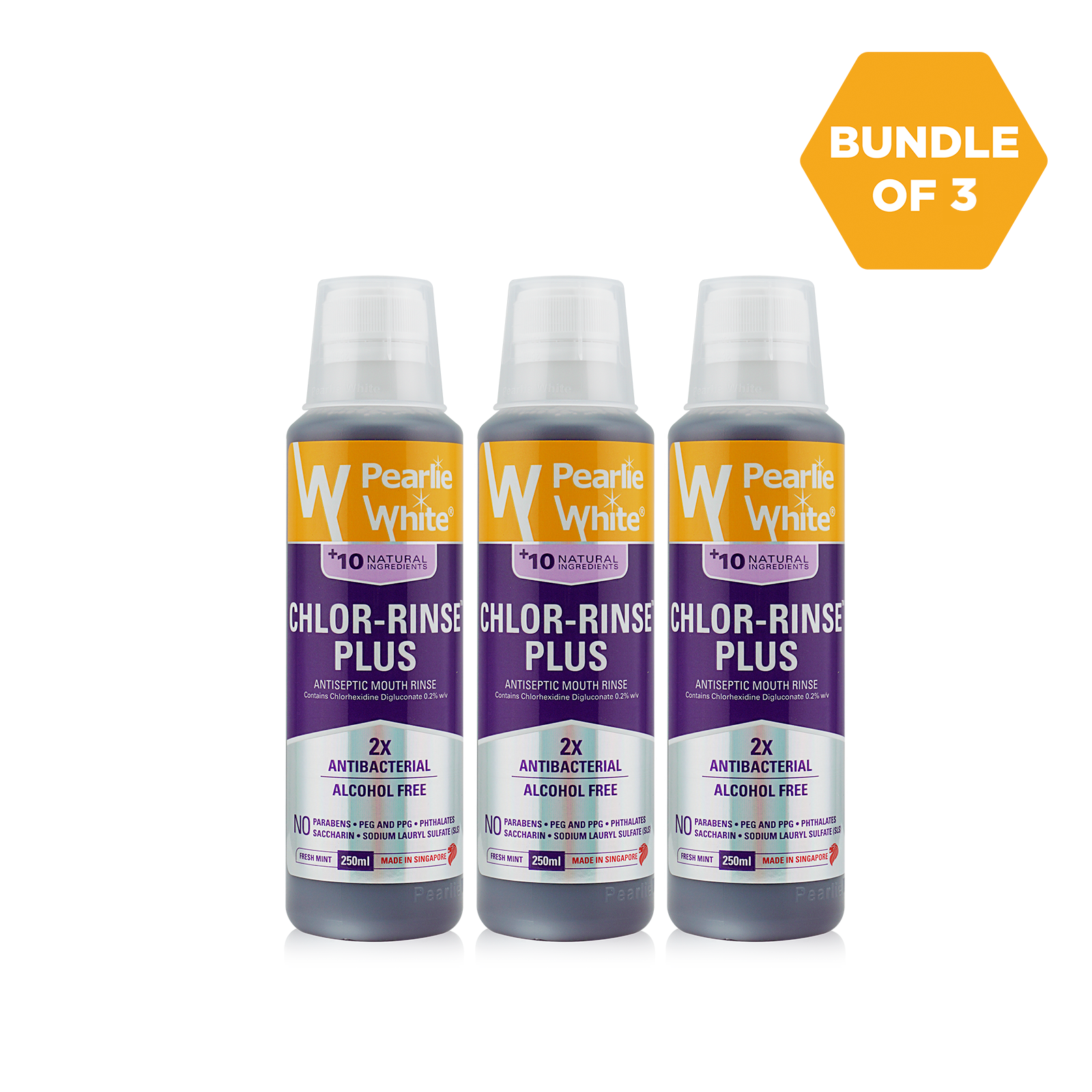 Chlor-Rinse Plus Antiseptic Mouth Rinse 250ml - Triple Pack | Pearlie White